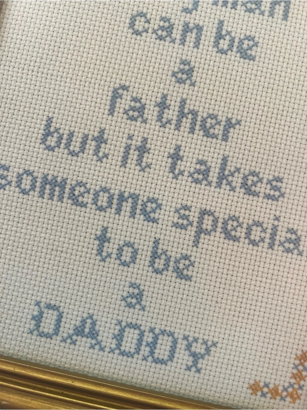 Vintage Framed Cross-Stitch 'Daddy' Quote and professionally framed